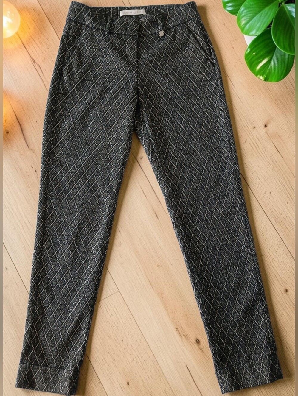 Raffaello Rossi Dora Black Diamond Gold Tone Thread Cotton Blend Slim Trousers